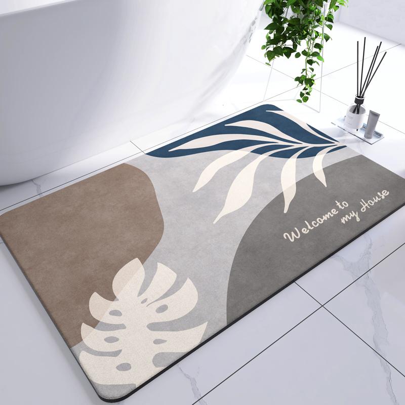 Diatomite Leaf Bath Mat Foot Mat Non-slip Bathroom Rug Absorbent Bath Carpet Quick Drying Shower Toilet Bathtub Doormat Washable