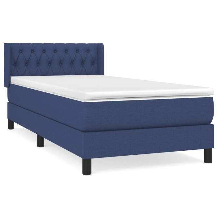 3129927 vidaXL Lit à sommier tapissier avec matelas Bleu 90x200 cm Tissu