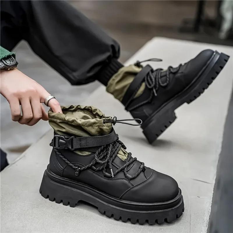 Men's Spring New Fashionable Versatile Work Shoes Outdoor Anti Slip and Wear Resistant High Top Boots Thick Soled Short Boots