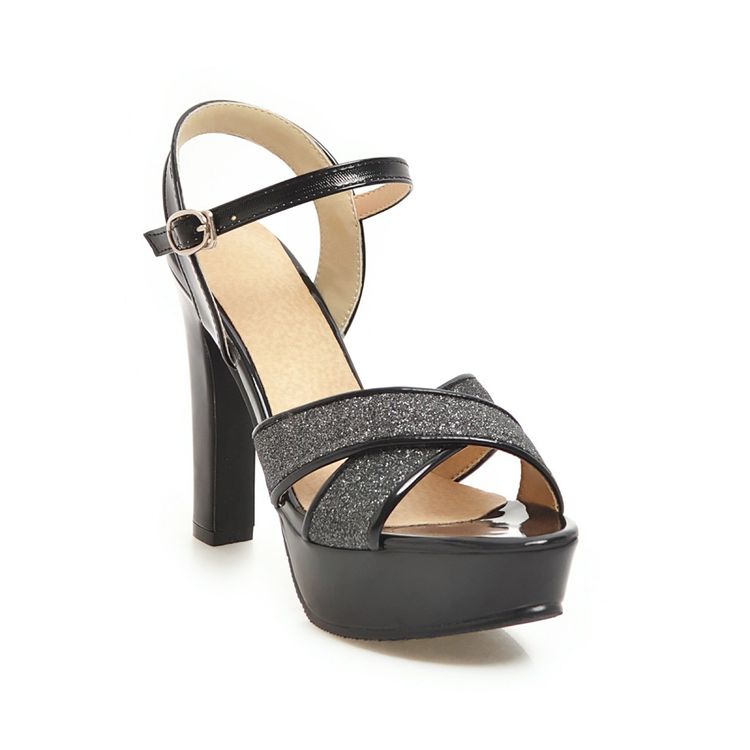 

Женские босоножки на высоком каблуке, пикантные непромокаемые босоножки на платформе в европейском и американском стиле, босоножки с открытым носком на толстом каблуке, большая женская обувь 34 чёрный