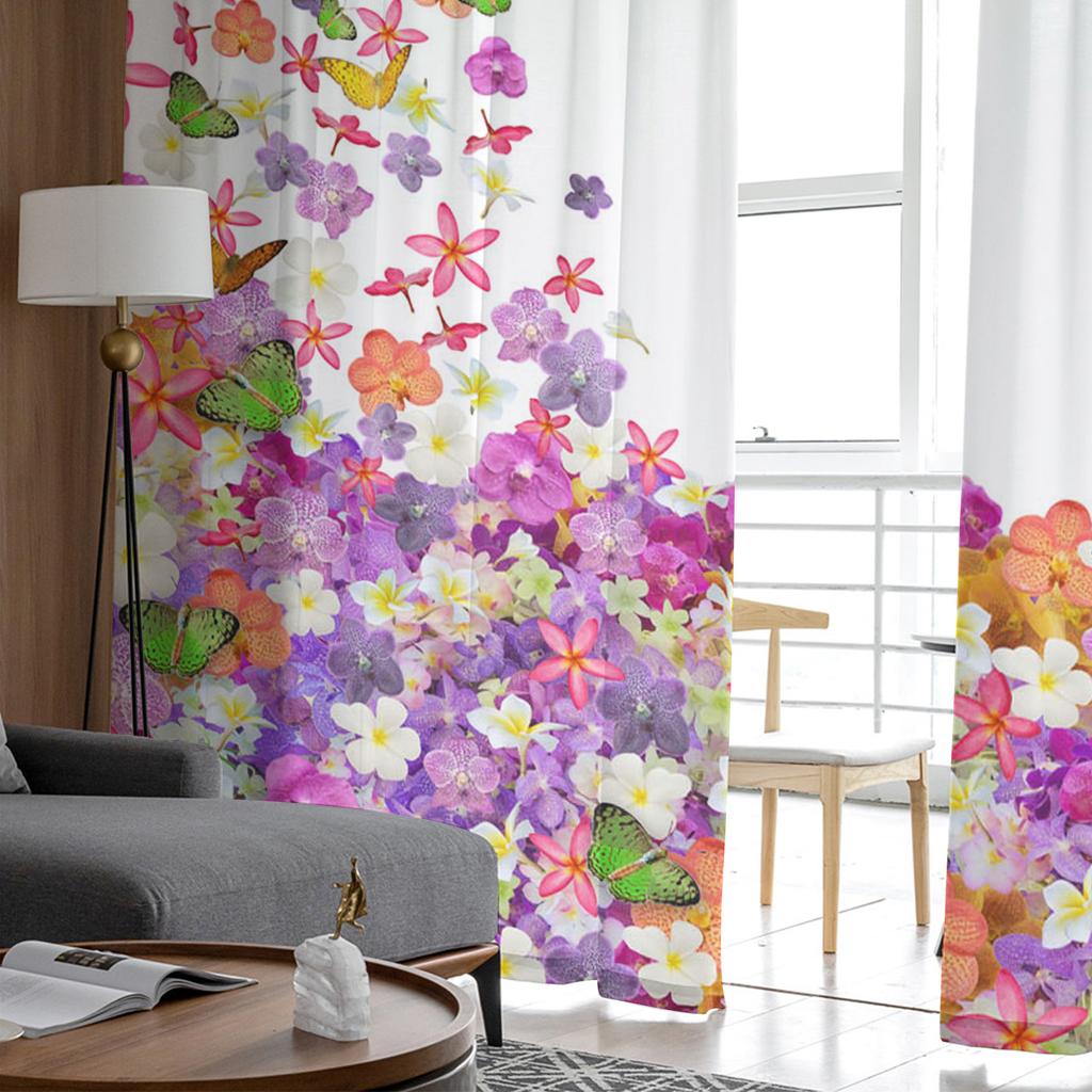 Sommerfuglblomster Vannkoker Akvarellmaling Ren gardin for stue soverom Moderne tyll Vindusbehandling Hjemmeinnredning