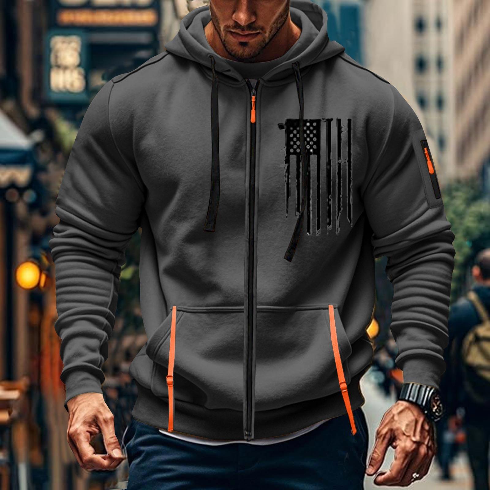 

Мужская спортивная повседневная толстовка с капюшоном, кардиган с капюшоном на молнии, многокарманное пальто с капюшоном L