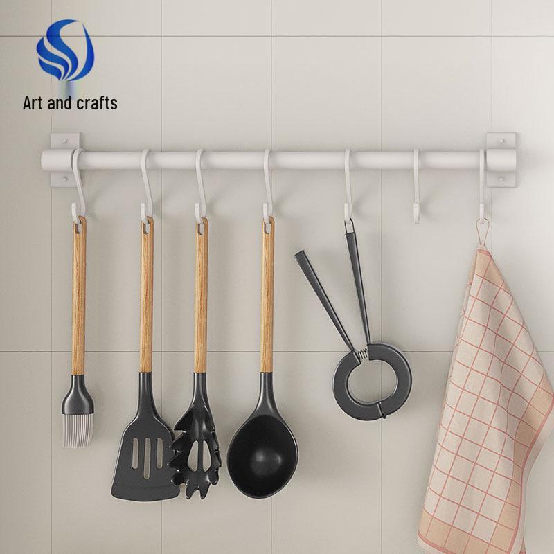 Punch-Free Wall-Mounted Kitchen Hooks - Multifunctional White Storage Shelf