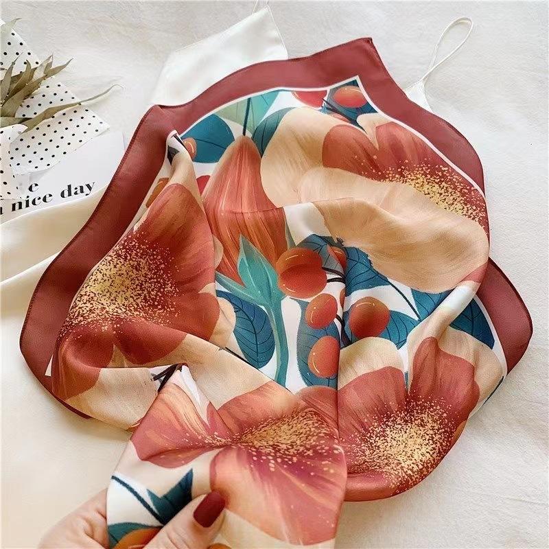 1PCS Korean Version Ins70 Printed Silk Scarf, Women's Thin Scarf, Scarf Decoration, Versatile Scarf