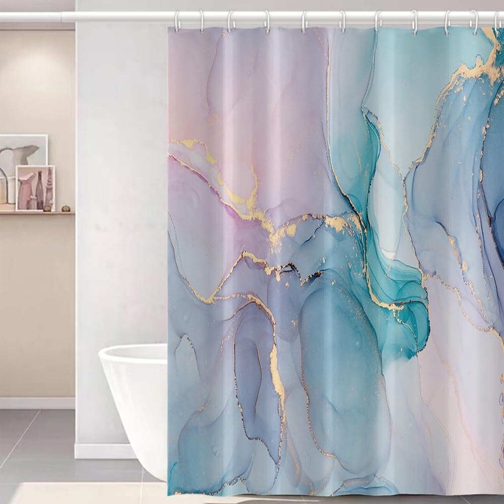Marble Shower Curtain 72x72 inches for Bathroom Abstract Pale Pink Blue Bathtub Room Partition Hotel Decoration Modern Mineral Waterproof Fabric