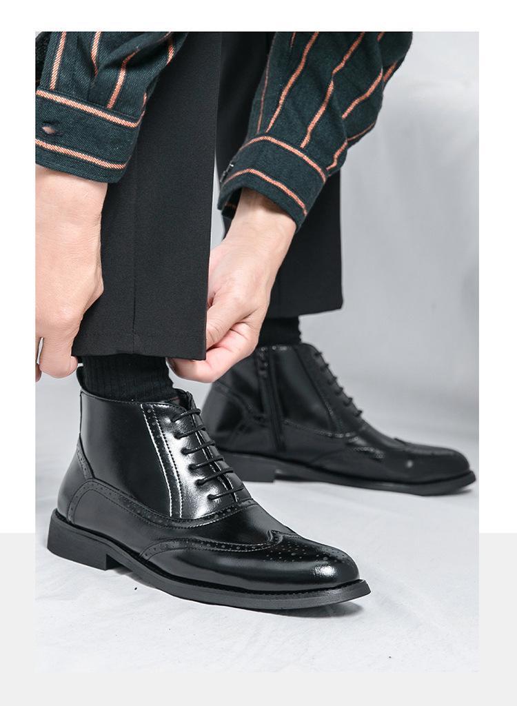 Men's High-Top Leather Pointed Toe Boots - Formal Casual Large Size Fashionable Short Martin Boots for Autumn.
