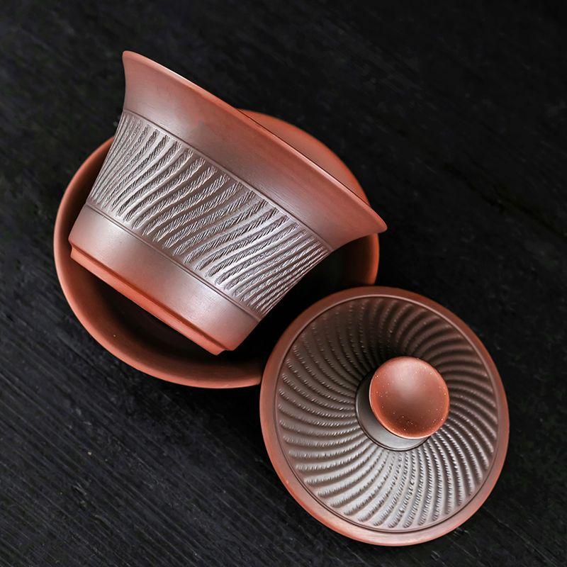 Hovering Zisha Tea Tureen, Semi Handmade Teaware for Brewing Tea, Gaiwan with Lid, Saucer, Household Ceramic Drinkware, Creative