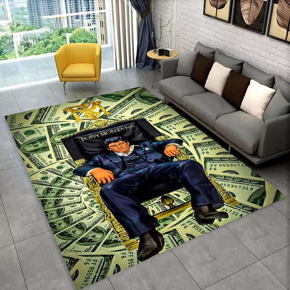 Tappeto Area Scarface Tony Stampa 3D Grande, Tappeto per Soggiorno Camera da Letto Divano Zerbino Decorativo, Tappetino da Gioco Antiscivolo per Bambini