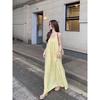 French Seaside Yellow Strappy Women's Long Summer Dress - Casual Beach Fairy Style