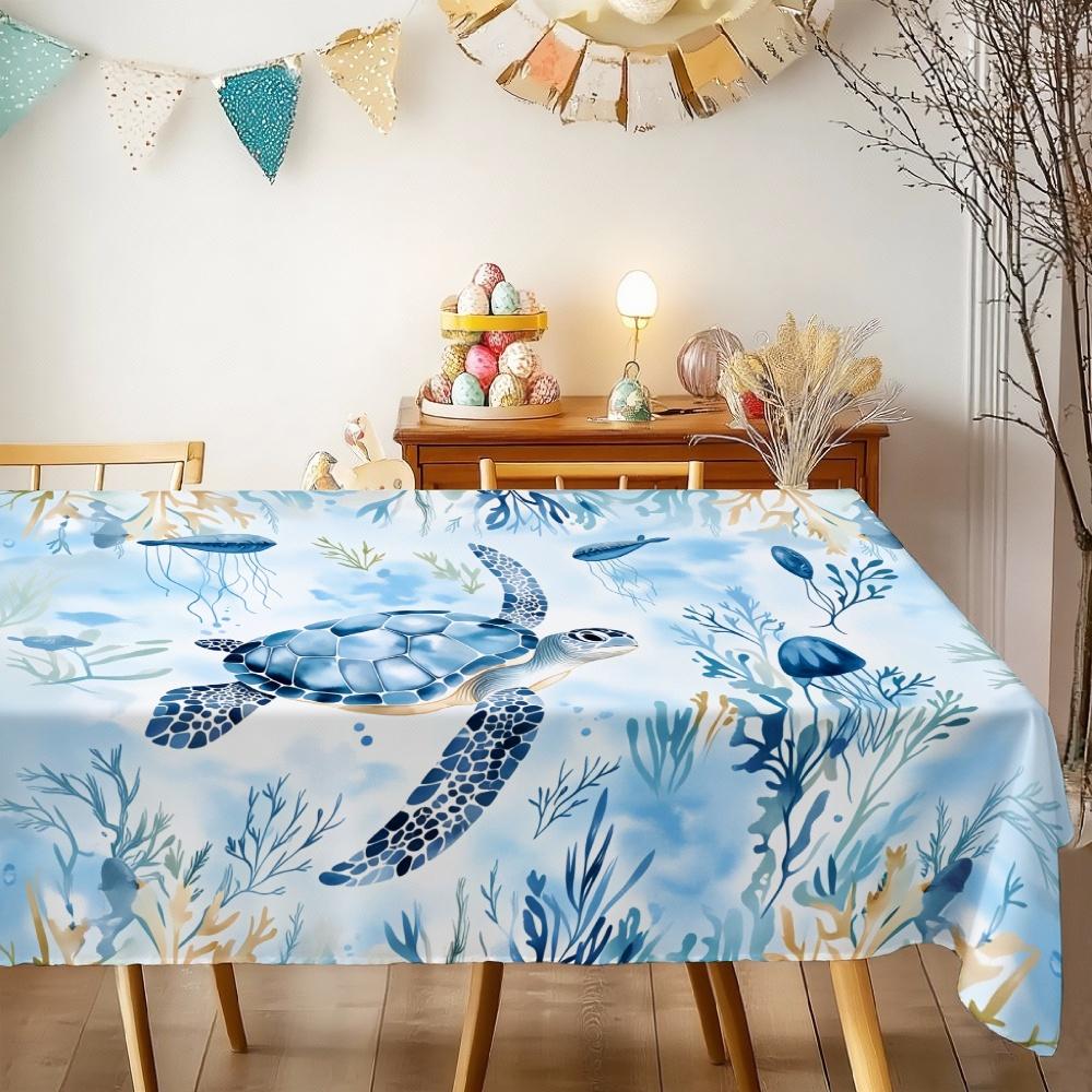 Watercolor Ocean Rectangle Table Cloth for Table Decor Kitchen Dining Waterproof Reusable Tablecloth for Table Indoor Outdoor