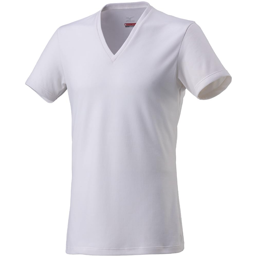 Mizuno Breath Thermo for Daily Short Sleeve Size S Underwear, Heat-Generating Innerwear, Thin, Use, Men's V-Neck Shirt, Off-White,