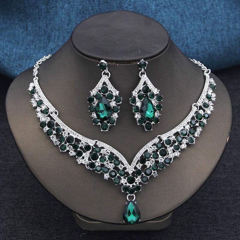 Elegant 2pcs Rhinestone Crystal Choker Necklace Sets for Women Fashion Jewelry Sets Bridal Wedding Dubai Necklace Earrings Set