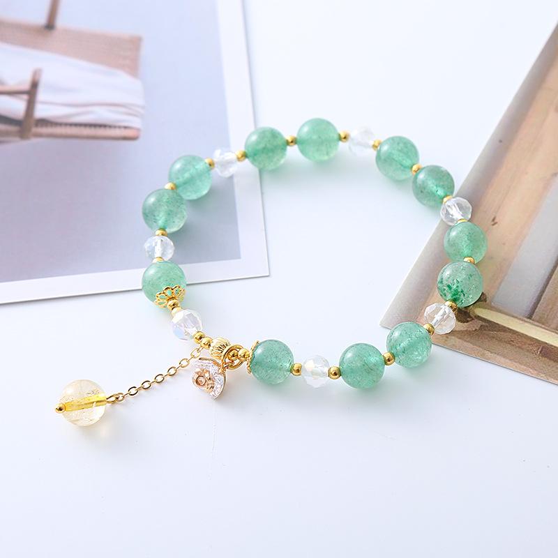Natural Green Strawberry Crystal Bracelet Flower Pendant Ornament Bangles Women Fashion Jewelry Accessories Gift