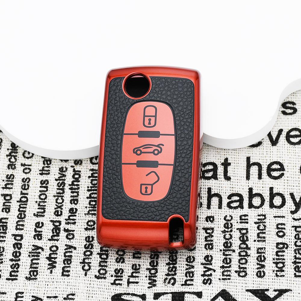 Tpu Leather Flip Car Key Case Cover For Peugeot 207 307 308 407 607 807 Fob Keychain For Citroen C2 C3 C4 C5 C6 Xsara Berlingo