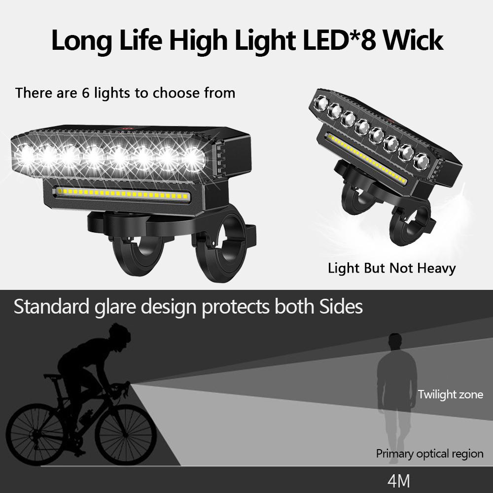 8 LED Bicycle Front Light Waterproof MTB Road Bike Headlights USB Rechargeable 5 LED Bicycle Front Light for Night Riding Safety