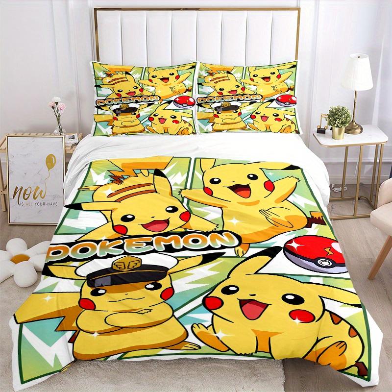 3pcs Pikachu Pokémon Quilt Cover Set (1 Quilt Cover + 2 Pillowcases Without Pillow Core), High-Definition Printing for Home and Dormitory.F053