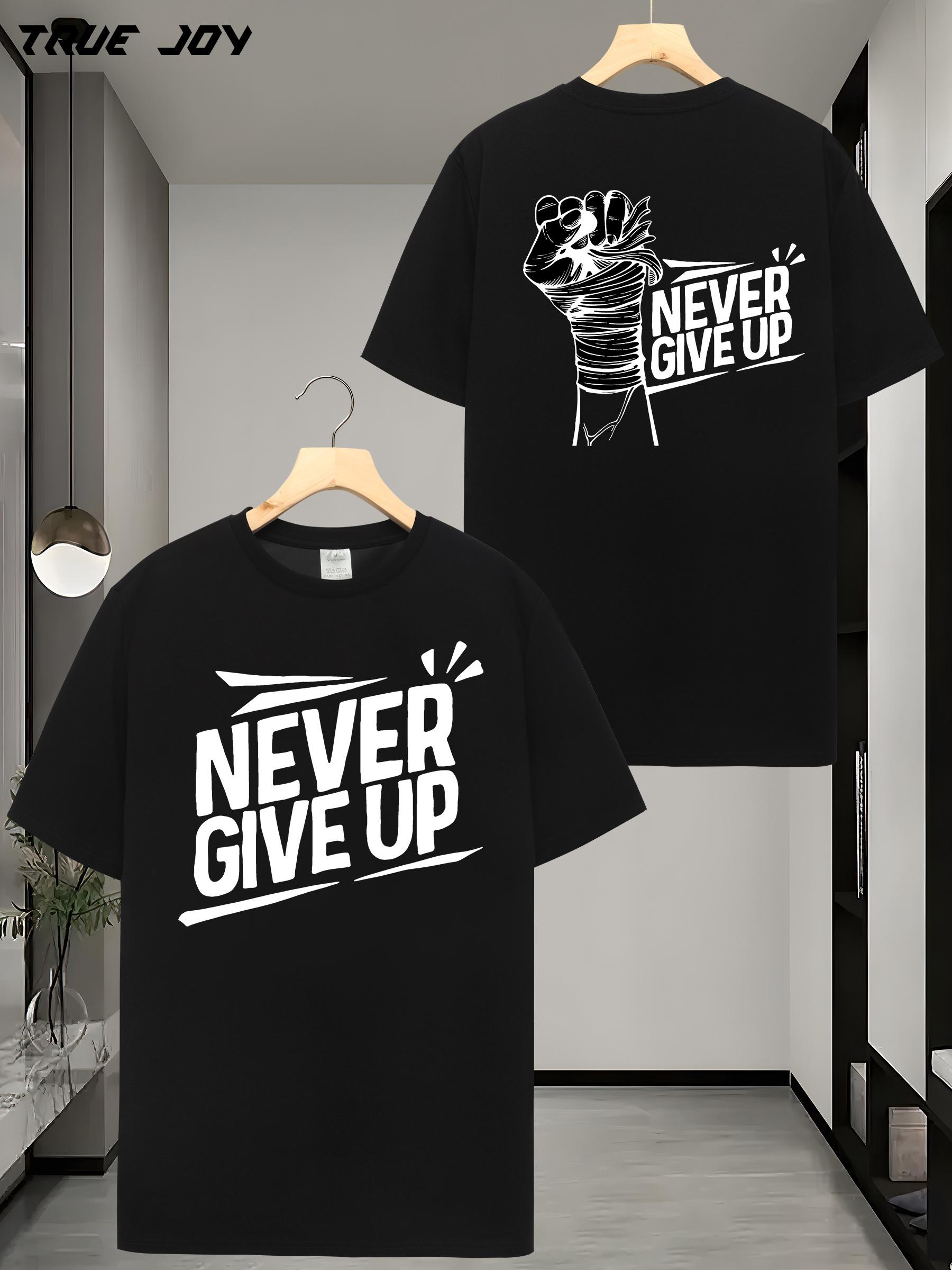 Never Give Up Graphic T-shirt with Bold Handprint Design - Breathable Quick-Dry 180gsm Casual Short Sleeve XXL