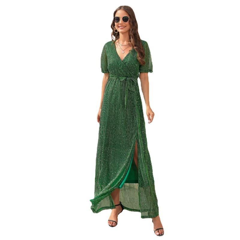 New V-neck High-waisted Strappy Split Long Dresses