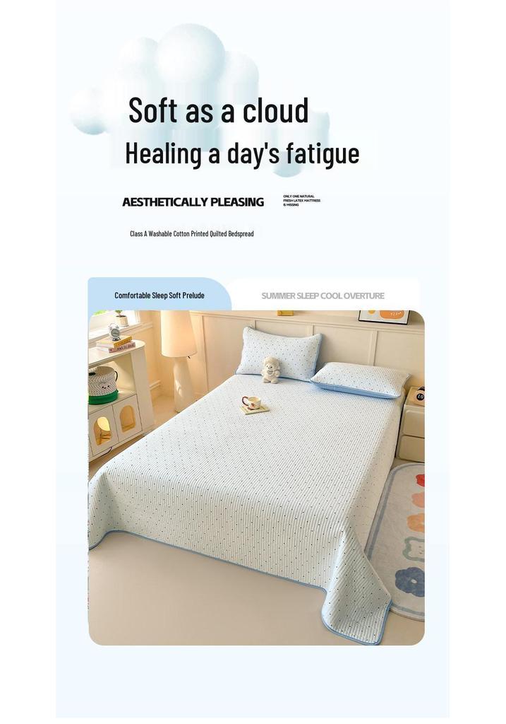 Washable Quilted Cotton Bedspread Set - Single, Printed, Thickened, All-Season Use