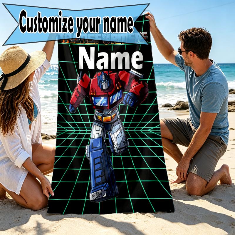 Custom Name Personalized Transformers Print Beach Towel, for Trip Camping Beach Party Home Decor, Birthday Gift for Family & Friends