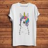 Rainbow Llama Unicorn Llamacorn Funny TShirtUnisex Homme White Casual Short Sleeve Tshirtunisex Teebreathable Print