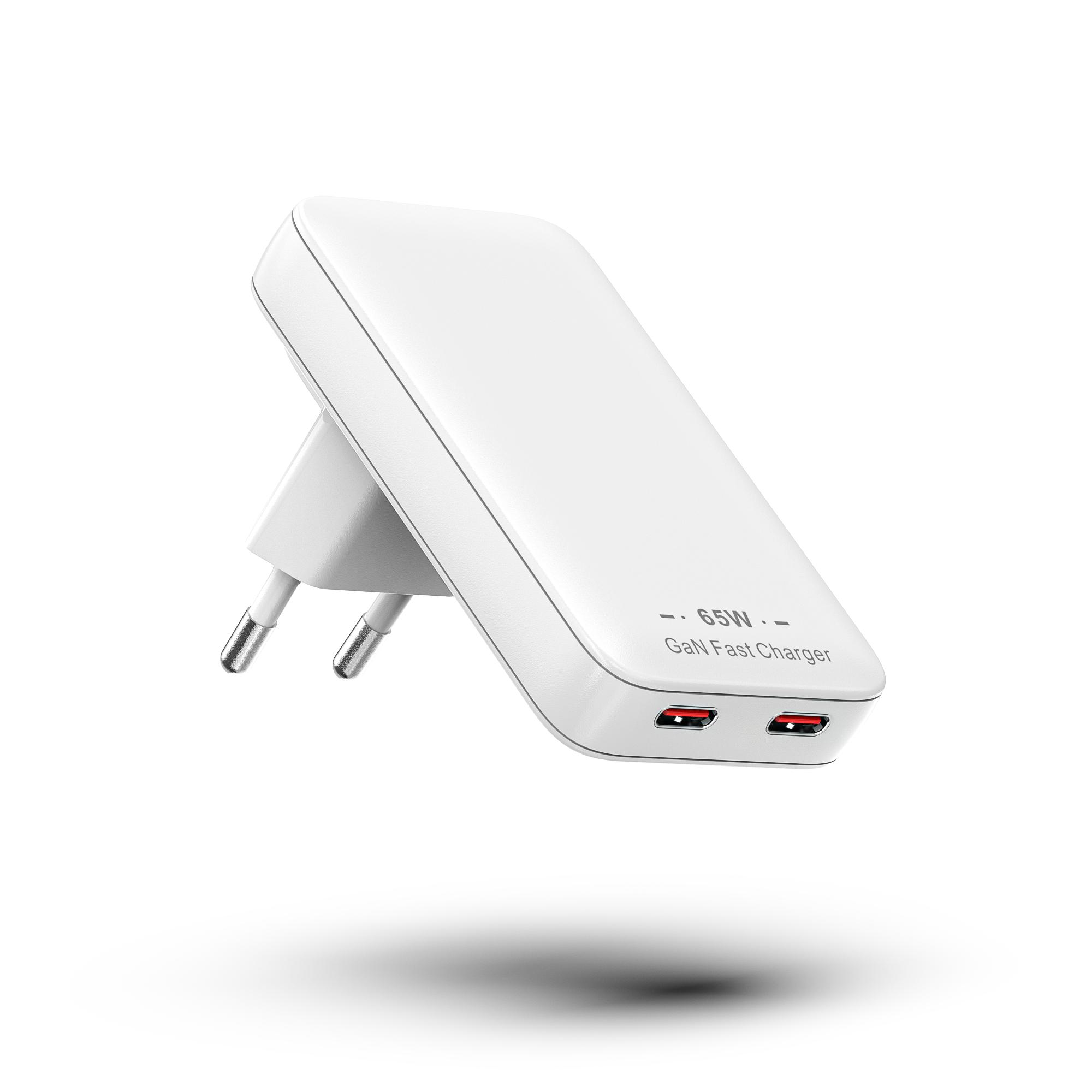 Photos - Charger 65W GaN Fast  2 Port USB C USB A Wall  Fast Charging Block for Phone Laptop Tablet USB-C+USB-C white