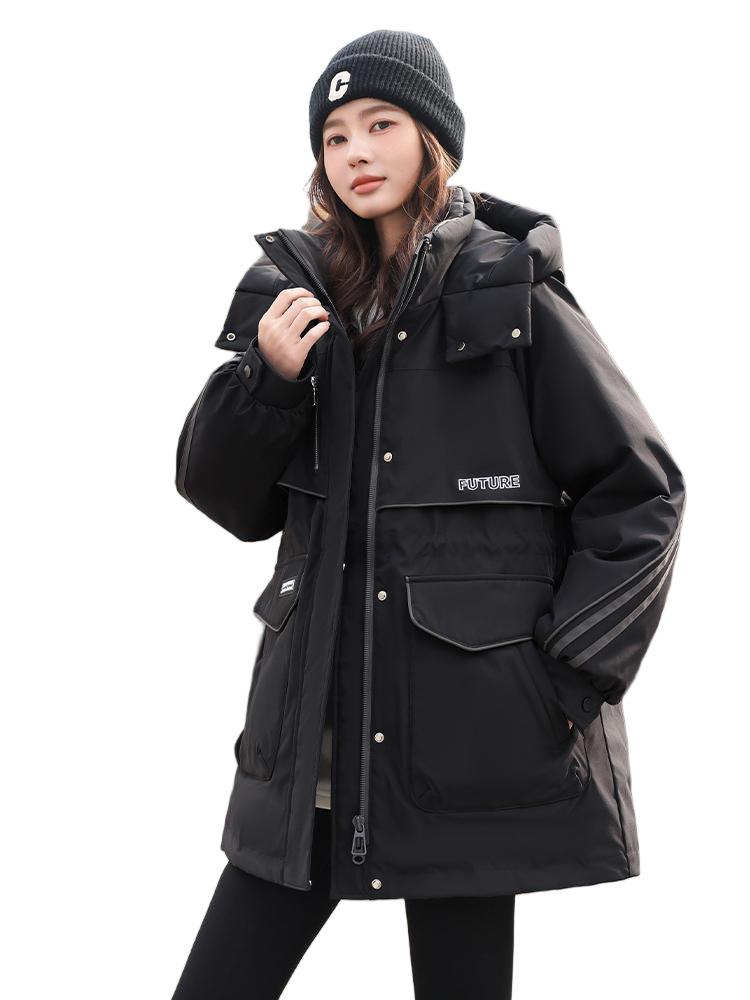 Hooded Color Matching Windproof Casual Loose Large Version Pie To Overcome Fashion Thickened Down Cotton-padded Coat