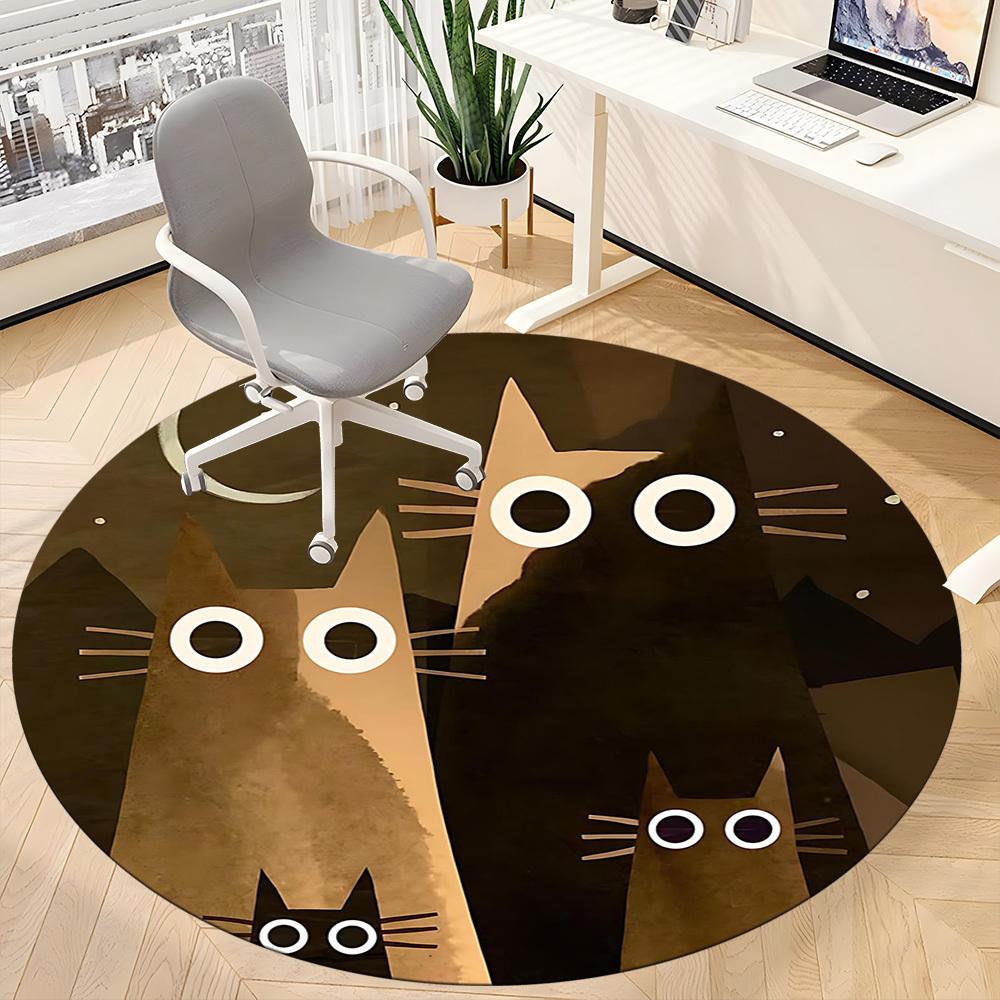 1PCNight Cats Office Round Area Rug,  Mat Suitable For Office, Under Office Chairs Bedroom Living Room Home Decor, Room Deco