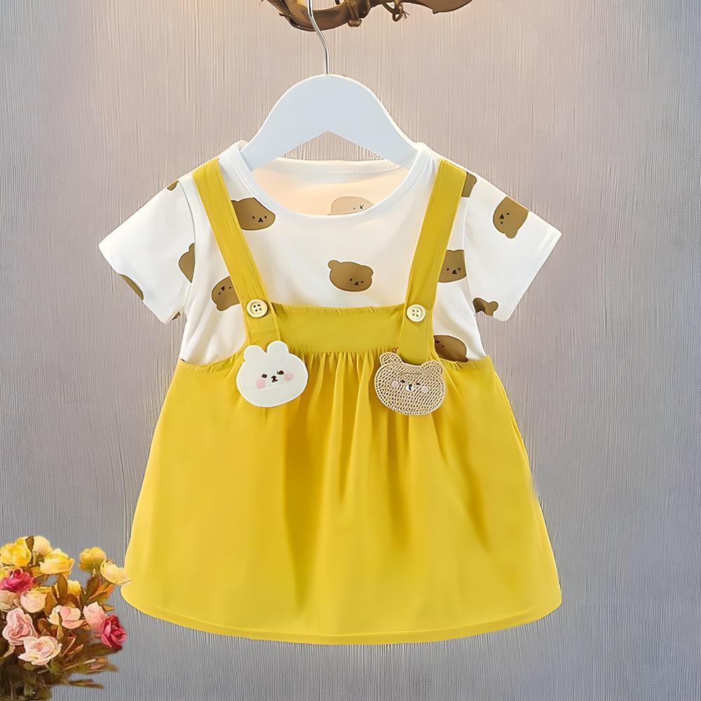 Cute Infant Baby Girls Short Sleeve Princess Dress Casual Soft Breathable Summer Outdoor Play Party Birthday Skirt Dress