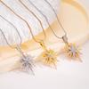 Colar Feminino Nova Moda Versátil Estrela de Oito Pontas Cobre Banhado a Ouro Zircônia Design Pingente Corrente para Clavícula de Aço Titânio