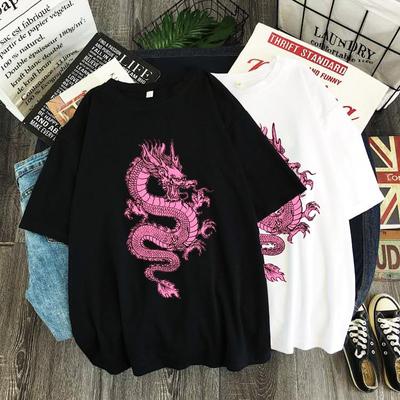WoUnisex tričko Dámske Streetwear Top Estetické Oversized tričko Harajuku Gotické Ležérne Krátky rukáv Čierna potlač Dámske Oblečenie Unisex