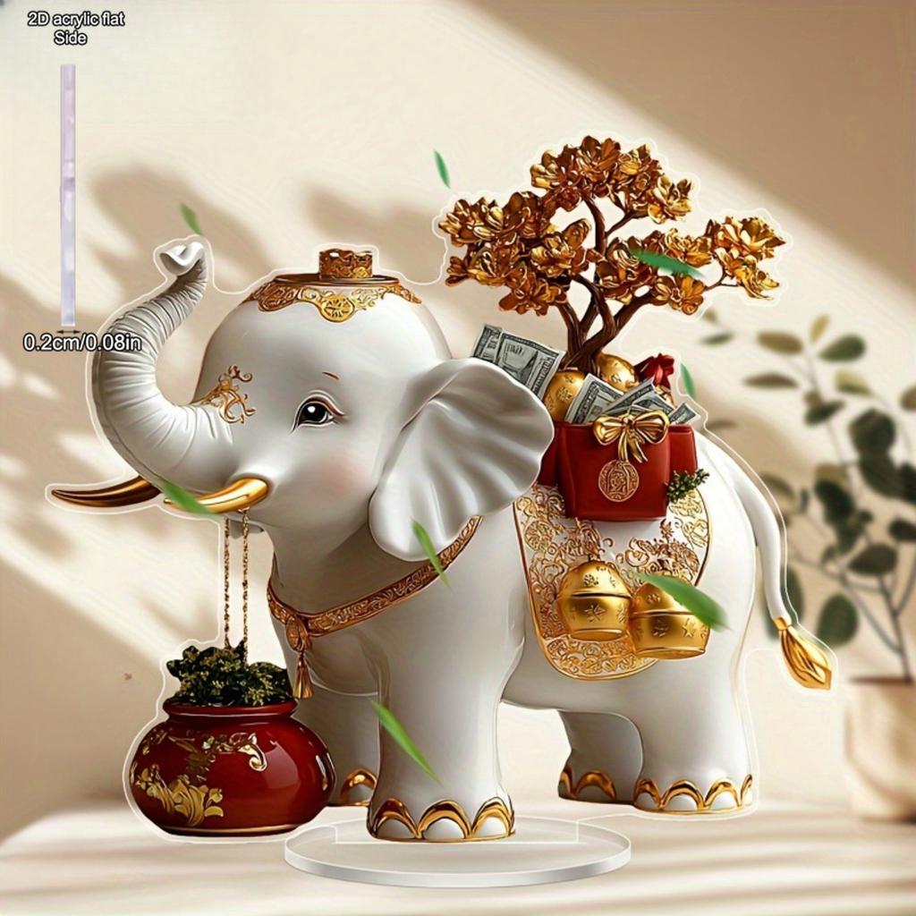 Golden Elephant Tabletop Ornamen Sign -Cartoon Style, Symbol of Auspiciousness and Wealth, Elephant Decorataion, Home Tabletop Decorations, Nurseries