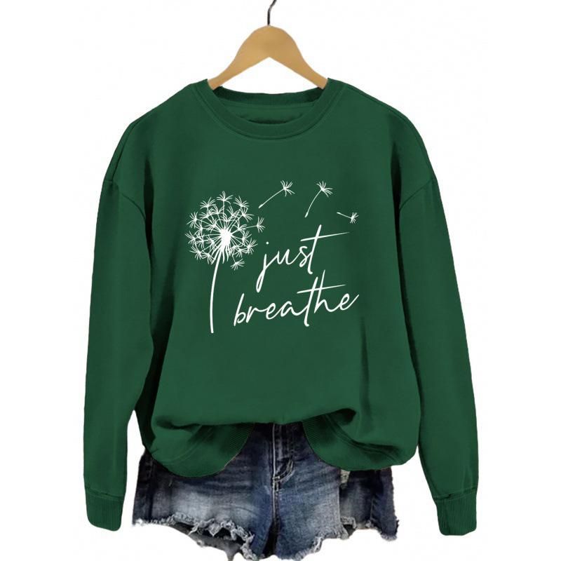European & American 'Just Breathe' Dandelion Print Sweatshirt - Women's Casual Fashion Top