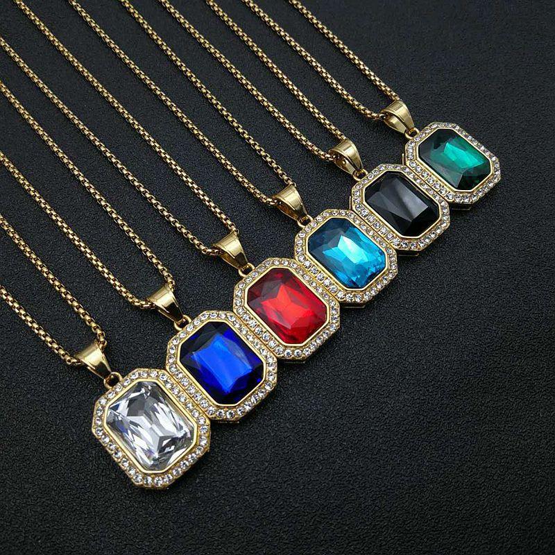Hip Hop Stainless Steel Pendant Gold Color Rhinestone Rhinestone Necklace Drop Shipping
