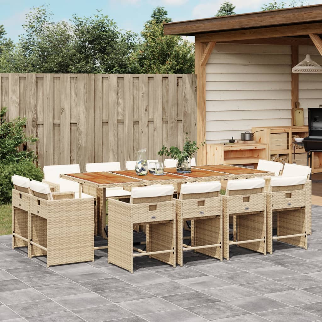13 Piece Outdoor Dining Set with Cushions Beige Poly Rattan
