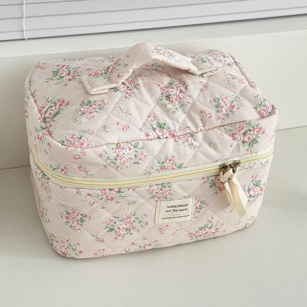 Fashion New Pink Flower Women Cosmetic Bags Handbag Travel Organizer Cosmetic Makeup Storage Pouch Portable Zipper Tote Bag