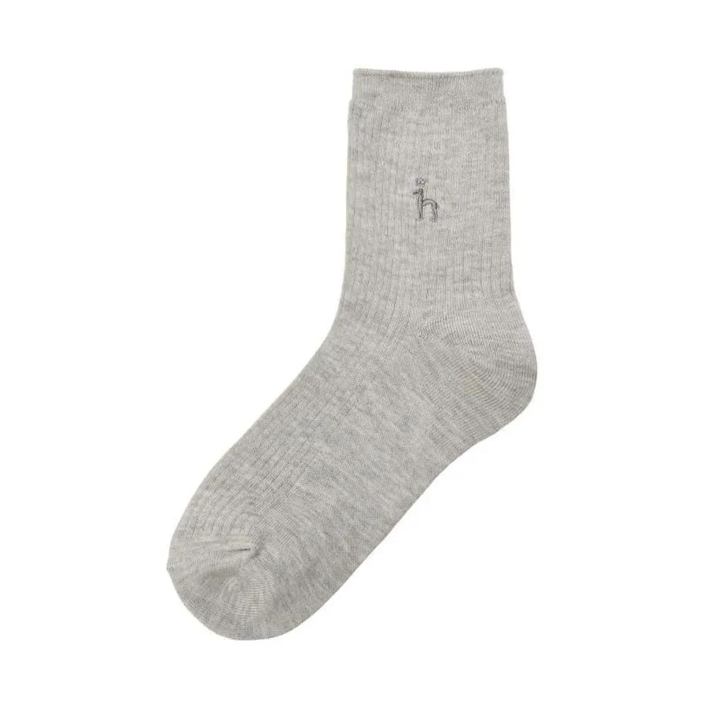 HISS4E202G3_Women's Gray Puppy Embroidery Cotton Mid-calf Socks 3-Piece Set