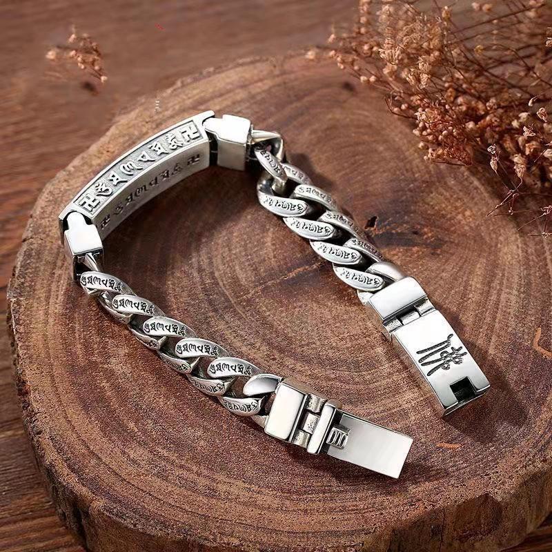 Light Luxury Six Character Mantra Buckle Bracelet Trendy Retro Chain Men's Trendy Buckle Accessory