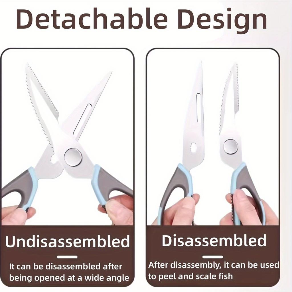 Multifunctional Kitchen Scissors with Magnetic Holder - Detachable Stainless Steel Food Scissors, Ergonomic Handles