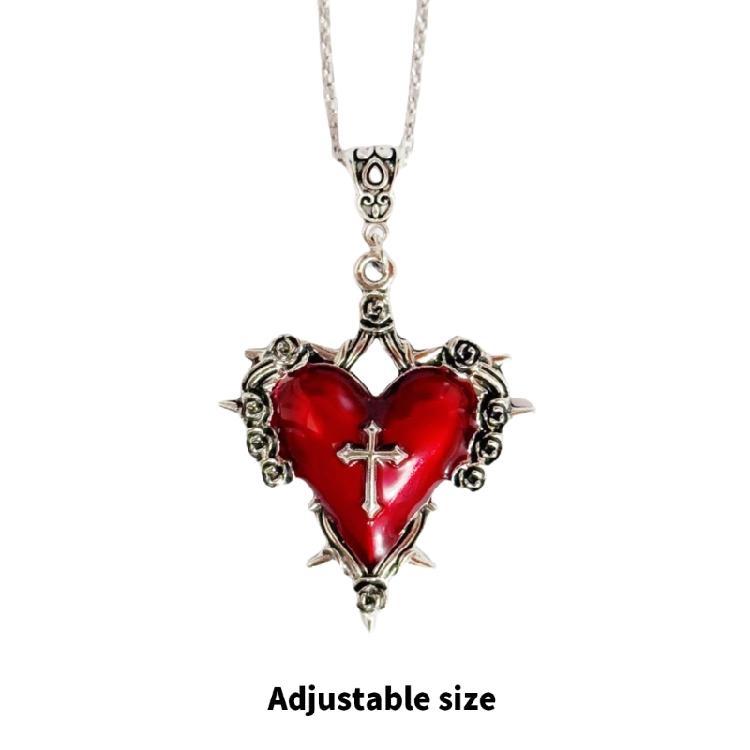 Stylish Gothic Red Heart Necklace Unique Thorn And Red Heart Necklace Charm For Women Seeking Individuality