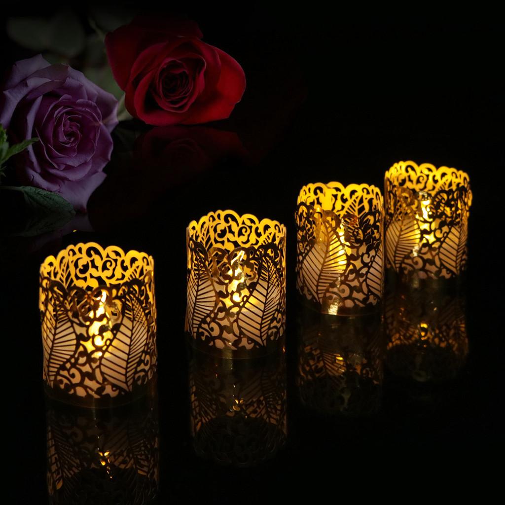 Elegant Set Of 12 Led Electronic Candles With Pvc Hollow Pattern For Weddings And Parties