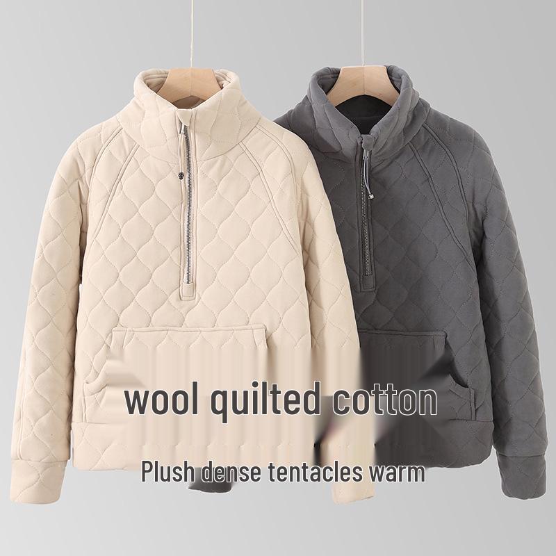 

LULU Women s Quilted Wool-Blend Stand Collar Sweatshirt Large