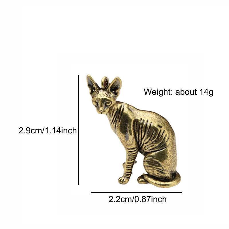 Solid Brass Hairless Cat Small Statue Desktop Ornaments Vintage Animal Figurines Model Lucky Home Decorations Crafts Accessories