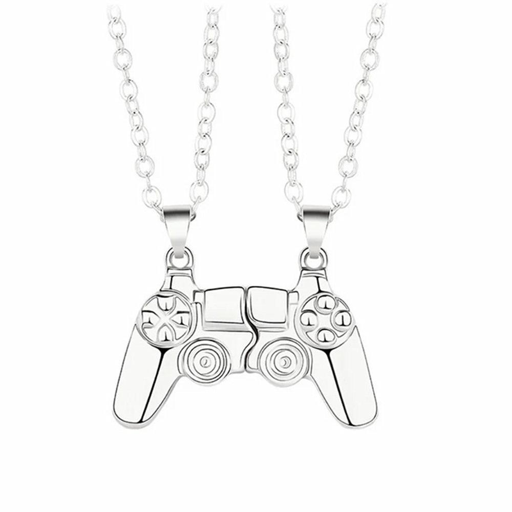 2Pcs Combinable Magnetic Gamepad Pendant Necklace, Colorful Geometric Design, Stylish Couple Daily Fashion Jewelry