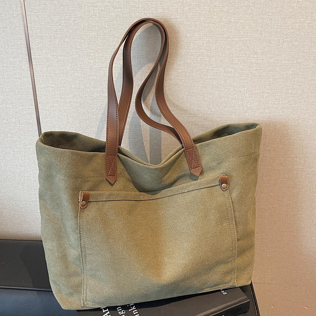 Large Capacity Canvas Tote Bag New Simple Casual Versatile Shoulder Bag College Students Class Commuting Armpit Bag Women