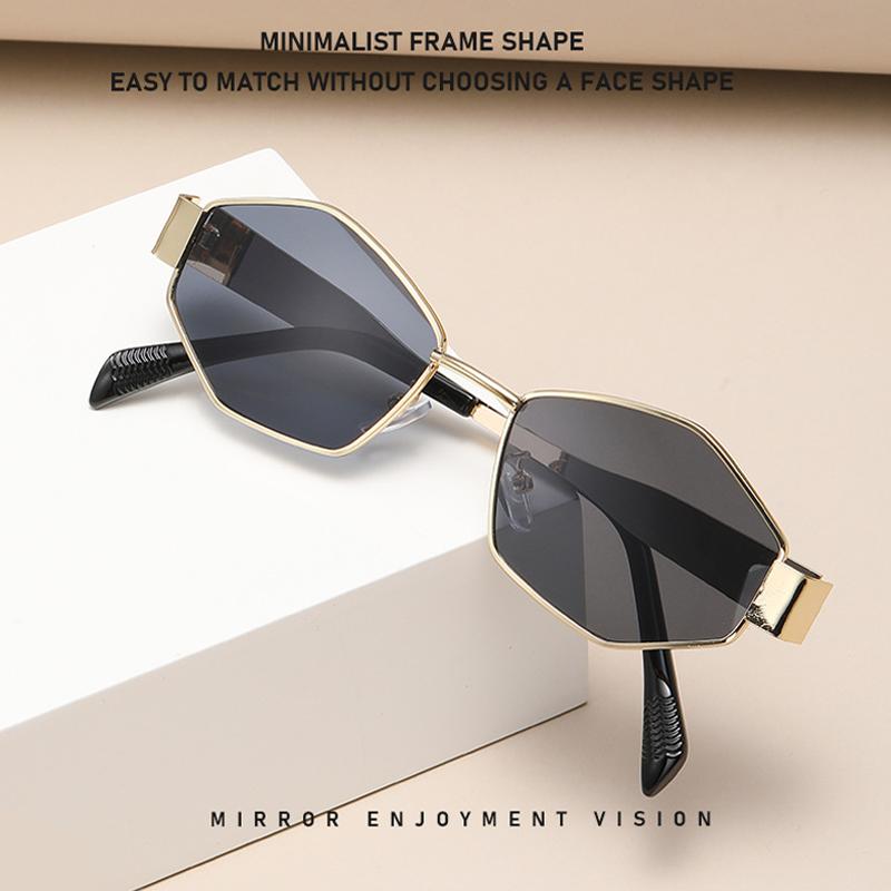 Fashion Woman Sunglasses Women Design Unique Polygon Luxury Sun Glasses Men Retro Small Frame Metal Eyewear Shades