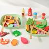 Wooden Salad Game Food Set Pretend Fruit Vegetable Cutting Toy And Tableware Seasoning Bowl Children's Kitchen Pretend Toy