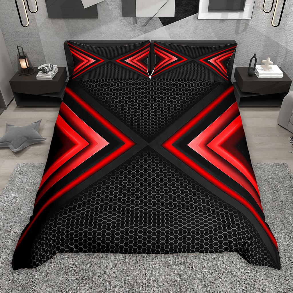 Homewish Degrade Çizgili Nevresim Takımı 2 Parça/3 Parça, Neon Yeşil Mor Mavi Kırmızı Yatak Takımı, Geometrik Çizgili Yorgan Kılıfı Takımı