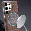 S25 Ultra Electroplated Crocodile Texture Leather Magnetic Phone Case for Samsung Galaxy S24 Ultra S23 Plus Bracket Stand Cover