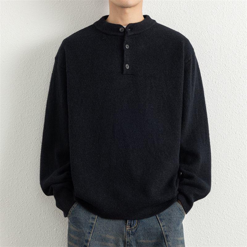 Men's Trendy Loose Henley Knit Pullover for Autumn/Winter 2025